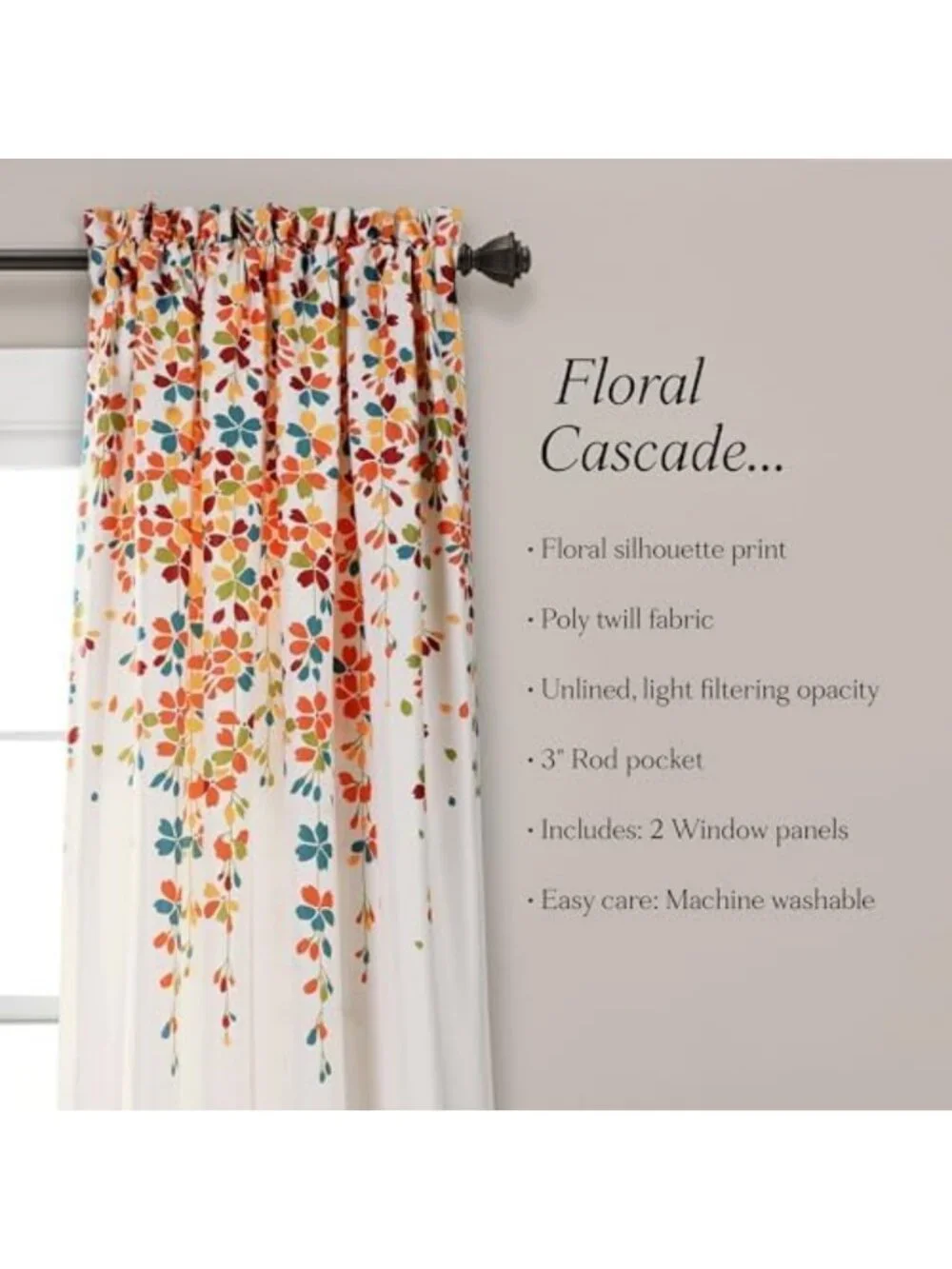 Charming Floral Light Filtering Window Curtain Panels, 52